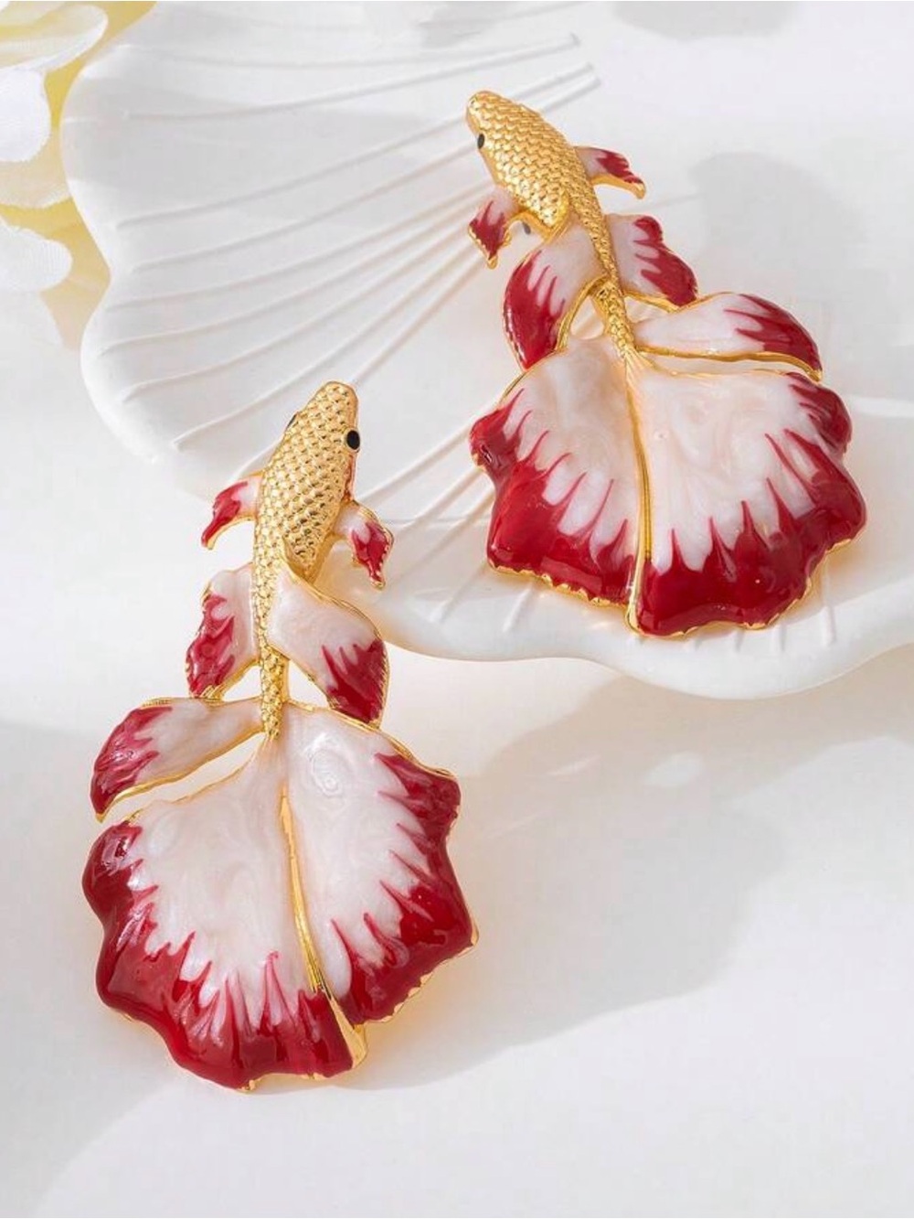 Red fish  Drop Earrings - Picture 3 of 6